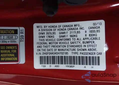 2013 Honda Civic Si from USA, damaged, VIN 2HGFG4A54DH702185